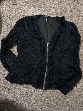 Lace Zip-Front Jacket in Black